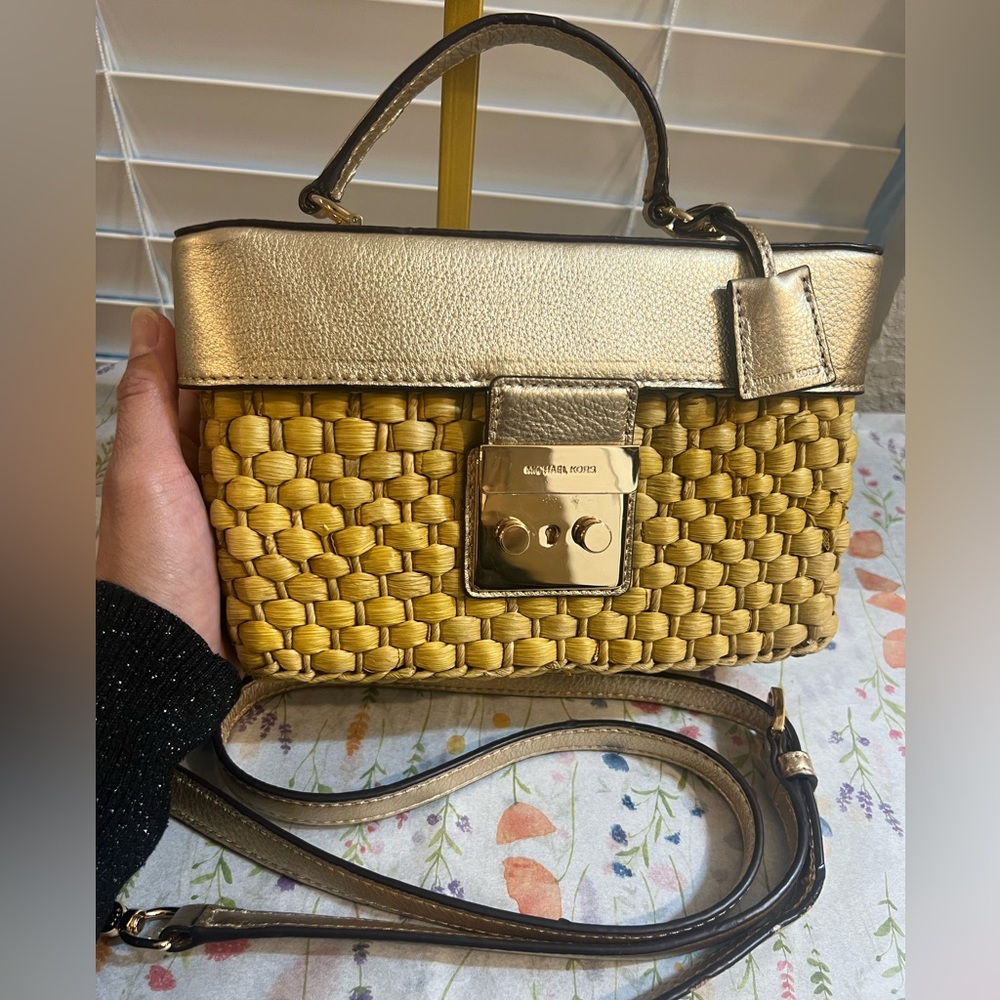 Michael Kors Yellow Woven Crossbody with Gold Trim